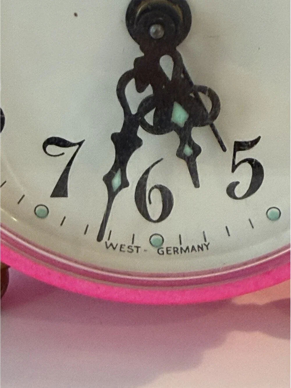 Vtg Tradition West Germany Pink Wind Up Alarm Clock Twin Brass Bells Works